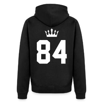 84 Zahl Krone - Unisex Premium Bio Zip Hoodie - Schwarz - Hinten - Nico (187cm)