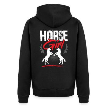 Pferde Mädchen - Unisex Premium Bio Zip Hoodie - Schwarz - Hinten - Nico (187cm)