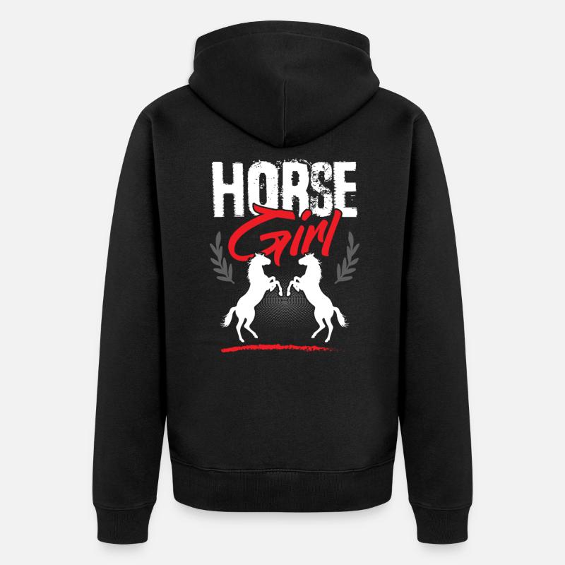 Pferde Mädchen - Unisex Premium Bio Zip Hoodie - Schwarz