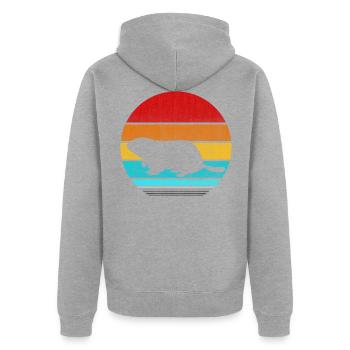 Murmeltier - Unisex Premium Bio Zip Hoodie - Grau meliert - Hinten - Nico (187cm)