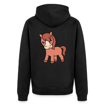 Pferd Comic Tier - Unisex Premium Bio Zip Hoodie - Schwarz - Hinten - Nico (187cm)