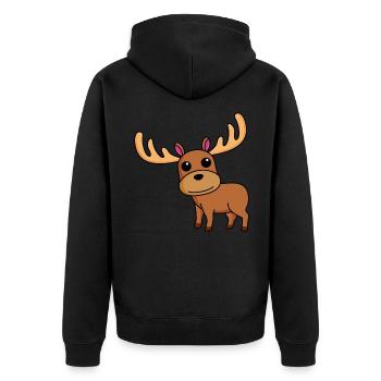 Elch Comic Tier - Unisex Premium Bio Zip Hoodie - Schwarz - Hinten - Nico (187cm)