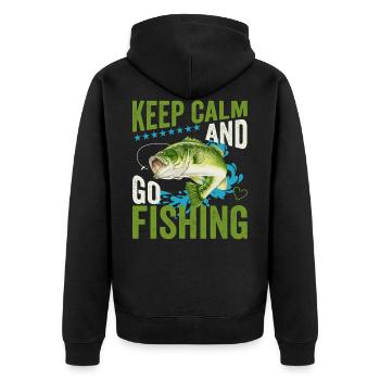 Keep Calm And Go Fishing Funny Bass Fishing - Unisex Premium Bio Zip Hoodie - Schwarz - Hinten - Nico (187cm)