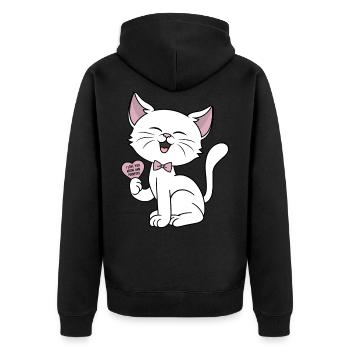 Katze Herz Miau Katzen Liebe Paare Valentinstag - Unisex Premium Bio Zip Hoodie - Schwarz - Hinten - Nico (187cm)