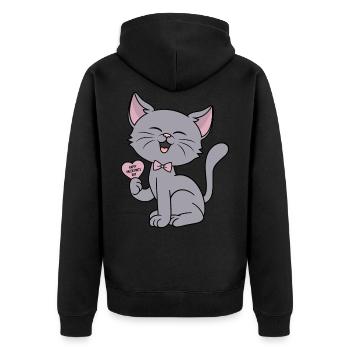 Katze Herz Liebe Katzen Spruch Paare Valentinstag - Unisex Premium Bio Zip Hoodie - Schwarz - Hinten - Nico (187cm)