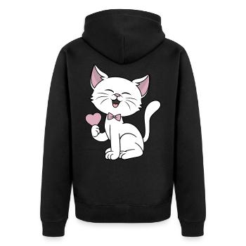 Katze Herz lustige Katzen Liebe Paare Valentinstag - Unisex Premium Bio Zip Hoodie - Schwarz - Hinten - Nico (187cm)