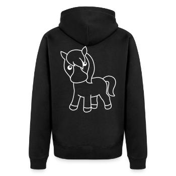 Pferd Comic Tier - Unisex Premium Bio Zip Hoodie - Schwarz - Hinten - Nico (187cm)