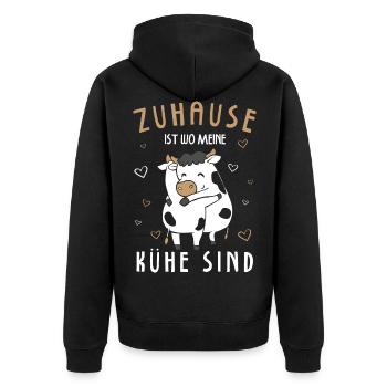 Zuhause Ist Wo Meine Kühe Sind - Unisex Premium Bio Zip Hoodie - Schwarz - Hinten - Nico (187cm)