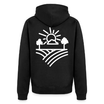 Farm Farmer - Unisex Premium Organic Zip Hoodie - black - Back - Nico (187cm)