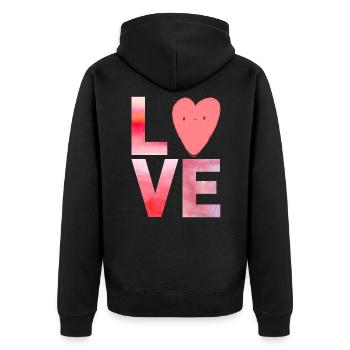 Love Herz Kawaii - Unisex Premium Bio Zip Hoodie - Schwarz - Hinten - Nico (187cm)
