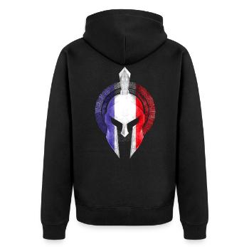 Spartan Helmet France Flag - Unisex Premium Organic Zip Hoodie - black - Back - Nico (187cm)