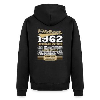 Oldtimer 1962 61. Geburtstag Geschenk Herrenik - Unisex Premium Bio Zip Hoodie - Schwarz - Hinten - Nico (187cm)