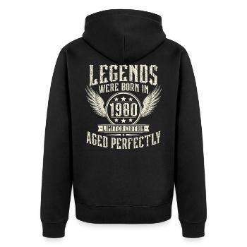 1980 Vintage Born Legends Anniversaire Vintage - Veste à capuche bio Premium Unisexe - noir - Dos - Nico (187cm)