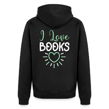 I love books - Unisex Premium Organic Zip Hoodie - black - Back - Nico (187cm)