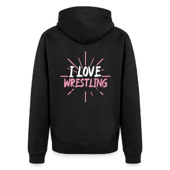 Ich liebe Wrestling - Unisex Premium Bio Zip Hoodie - Schwarz - Hinten - Nico (187cm)