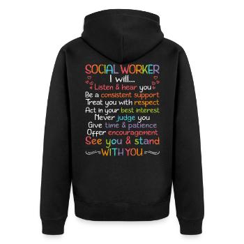 School Social Work Month Crayon - Unisex Premium Bio Zip Hoodie - Schwarz - Hinten - Nico (187cm)