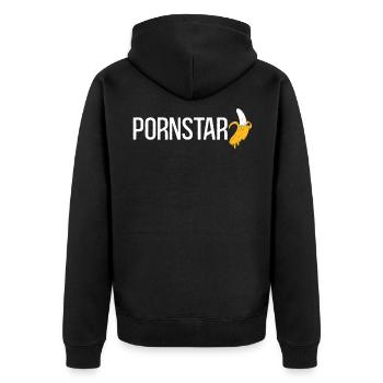 Pornstar Porno Star Erotik Banane - Unisex Premium Bio Zip Hoodie - Schwarz - Hinten - Nico (187cm)