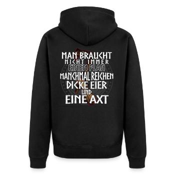 Wikinger Axt Sprüche Humor Odin Krieger Geschenk - Unisex Premium Bio Zip Hoodie - Schwarz - Hinten - Nico (187cm)