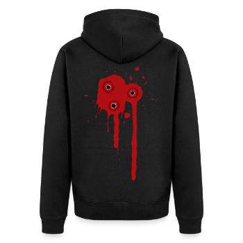Kollateralopfer - Unisex Premium Bio Zip Hoodie - Schwarz - Hinten - Nico (187cm)