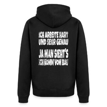 Bauarbeiter Polier Bauleiter Tiefbau Hochbau - Unisex Premium Bio Zip Hoodie - Schwarz - Hinten - Nico (187cm)