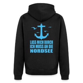 Wattenmeer Ebbe Flut Nordsee Büsum Küste Strand - Unisex Premium Bio Zip Hoodie - Schwarz - Hinten - Nico (187cm)