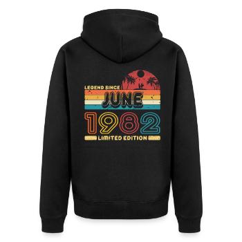 Geburtstag 1982 Juni Retro Legend Since Palme - Unisex Premium Bio Zip Hoodie - Schwarz - Hinten - Nico (187cm)