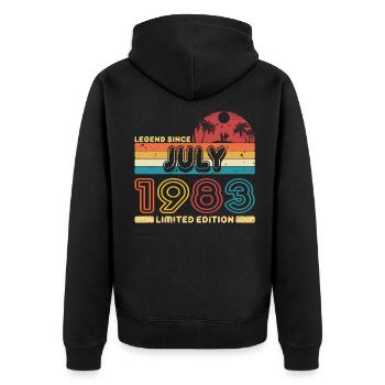 Geburtstag 1983 Juli Retro Legend Since Palme - Unisex Premium Bio Zip Hoodie - Schwarz - Hinten - Nico (187cm)