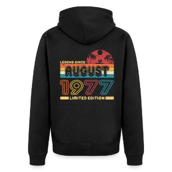 Geburtstag 1977 August Retro Legend Since Palme - Unisex Premium Bio Zip Hoodie - Schwarz - Hinten - Nico (187cm)