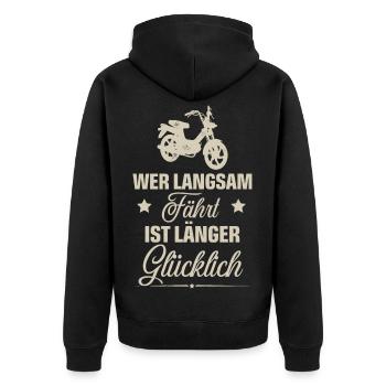 Mofa - Unisex Premium Bio Zip Hoodie - Schwarz - Hinten - Nico (187cm)