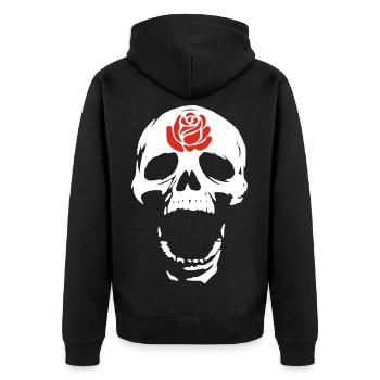 Der weiße Totenkopf und die Rose - Unisex Premium Bio Zip Hoodie - Schwarz - Hinten - Nico (187cm)