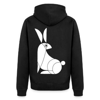 Funny White Rabbit - Unisex Premium Organic Zip Hoodie - black - Back - Nico (187cm)