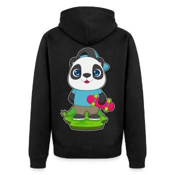 Panda Skater Skateboard Sport - Unisex Premium Bio Zip Hoodie - Schwarz - Hinten - Nico (187cm)