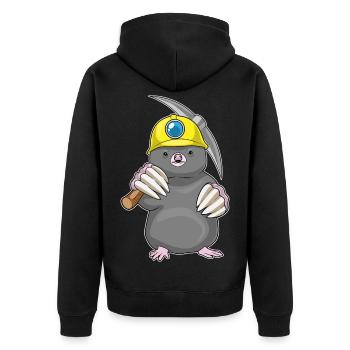 Maulwurf Bergarbeiter Spitzhacke Bergbau - Unisex Premium Bio Zip Hoodie - Schwarz - Hinten - Nico (187cm)