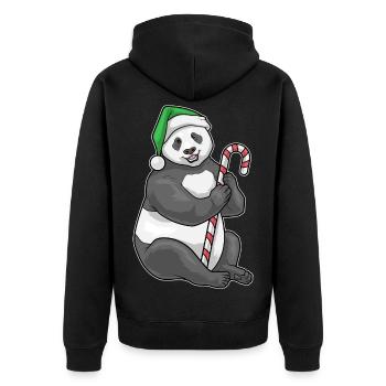 Panda Christmas Candy Cane - Unisex Premium Organic Zip Hoodie - black - Back - Nico (187cm)