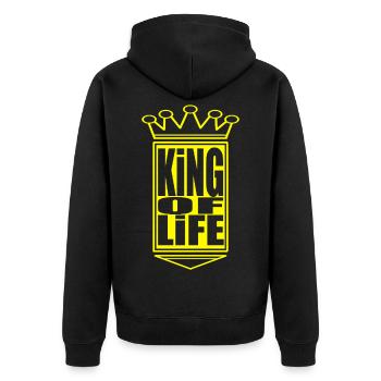 Regal Crown with Bold 'King of Life' Text - Unisex Premium Organic Zip Hoodie - black - Back - Nico (187cm)