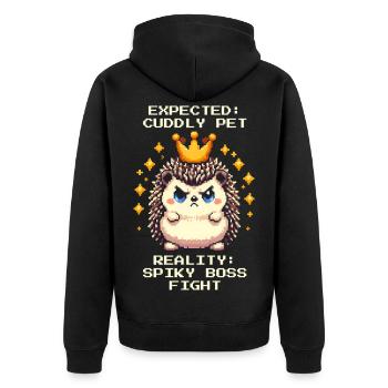 Stacheliger Bosskampf | lustiger Igel Spruch - Unisex Premium Bio Zip Hoodie - Schwarz - Hinten - Nico (187cm)