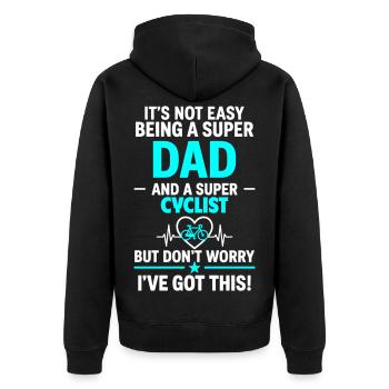 Herz + Radfahren – Super Papa Radfahrer - Unisex Premium Bio Zip Hoodie - Schwarz - Hinten - Nico (187cm)