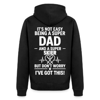 Herz + Skifahren – Super Papa Skifahrer - Unisex Premium Bio Zip Hoodie - Schwarz - Hinten - Nico (187cm)