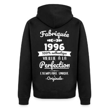 Made in 1996 – Aged to perfection - Unisex Premium Organic Zip Hoodie - black - Back - Nico (187cm)