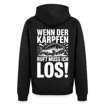 Wenn der Karpfen ruft - Unisex Premium Bio Zip Hoodie - Schwarz - Hinten - Nico (187cm)