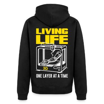 3D Druck Leben Schicht Für Schicht Drucker - Unisex Premium Bio Zip Hoodie - Schwarz - Hinten - Nico (187cm)