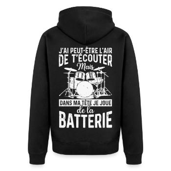 Batterie Batteur Cadeau humour personnalisé - Veste à capuche bio Premium Unisexe - noir - Dos - Nico (187cm)