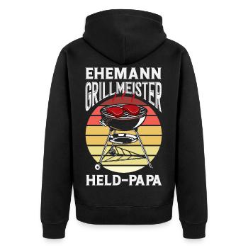 Ehemann Held Papa Vater Fleisch Grillen Bbq - Unisex Premium Bio Zip Hoodie - Schwarz - Hinten - Nico (187cm)