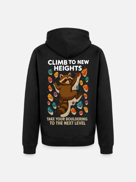 Bouldering Raccoon Motivation: Climb New Heights - Unisex Premium Organic Zip Hoodie - black