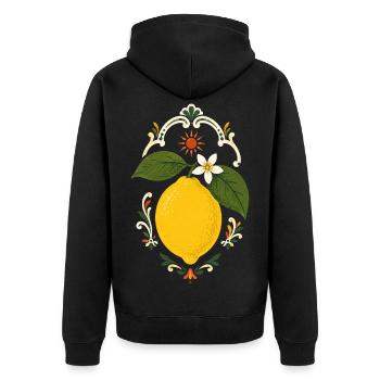 Italienische Zitrone im Sommerstil - Unisex Premium Bio Zip Hoodie - Schwarz - Hinten - Nico (187cm)