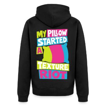 Kissen – My Pillow Started a Texture Riot - Unisex Premium Bio Zip Hoodie - Schwarz - Hinten - Nico (187cm)