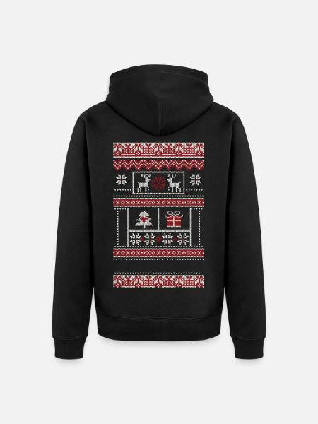Winterwunder Muster mit Reh und Geschenk - Unisex Premium Bio Zip Hoodie - Schwarz