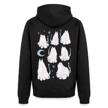 GEISTKATZEN - Unisex Premium Bio Zip Hoodie - Schwarz - Hinten - Nico (187cm)