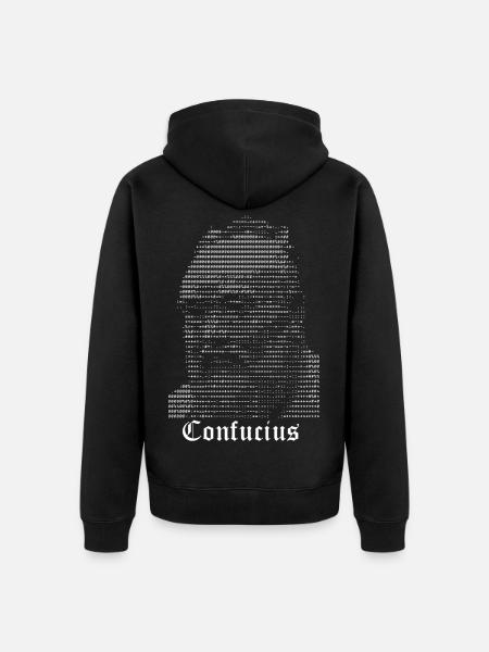 Konfuzius-Halbtonporträt - Unisex Premium Bio Zip Hoodie - Schwarz