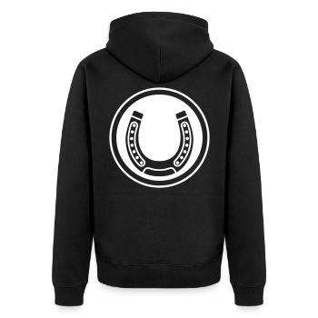 Hufeisen Symbol - Unisex Premium Bio Zip Hoodie - Schwarz - Hinten - Nico (187cm)